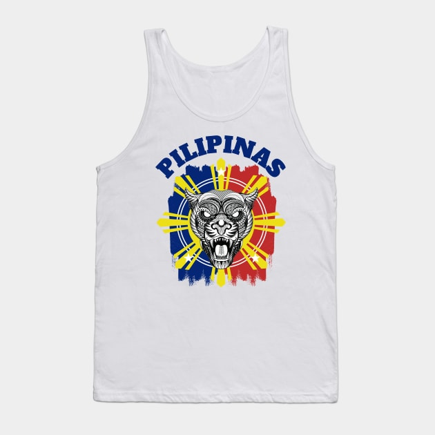 Tribal line Art Tiger x Philippine Flag Tank Top by Pirma Pinas